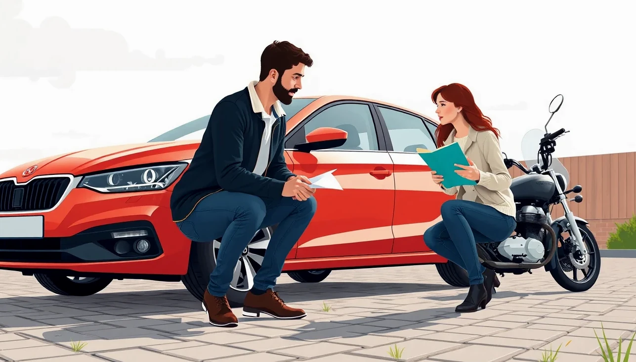 Automechanik v servise kontroluje opotrebovaný diel karosérie pri obhliadke