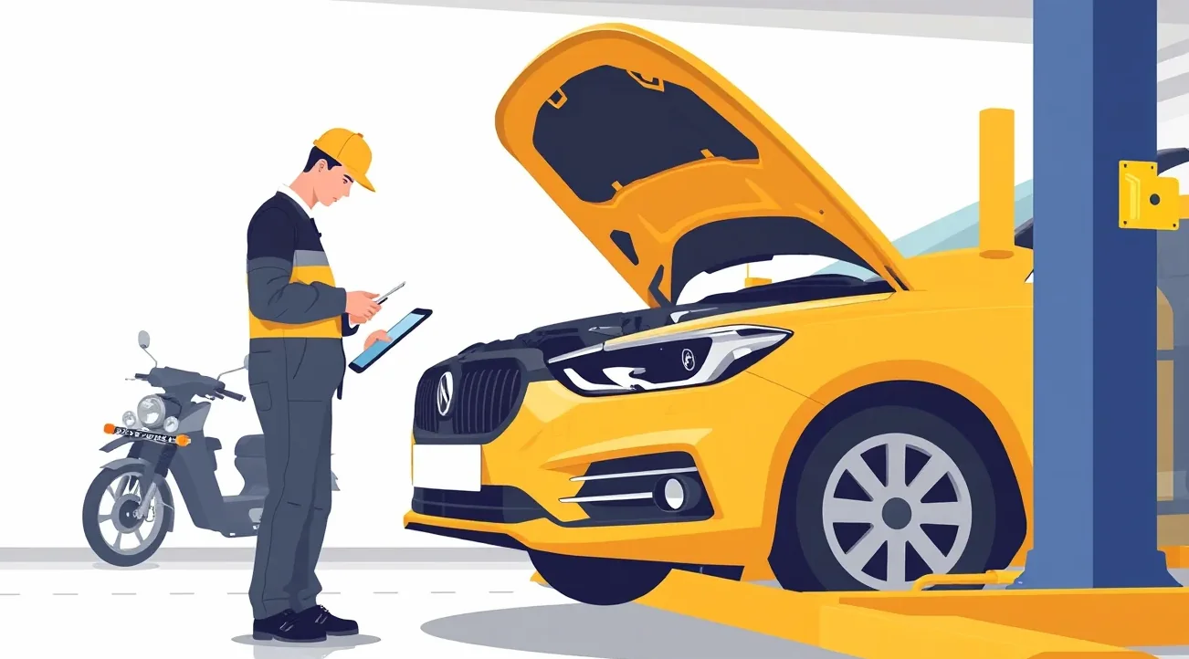 Servisný technik a likvidátor kontrolujú poškodenie vozidla pred vystavením krycieho listu