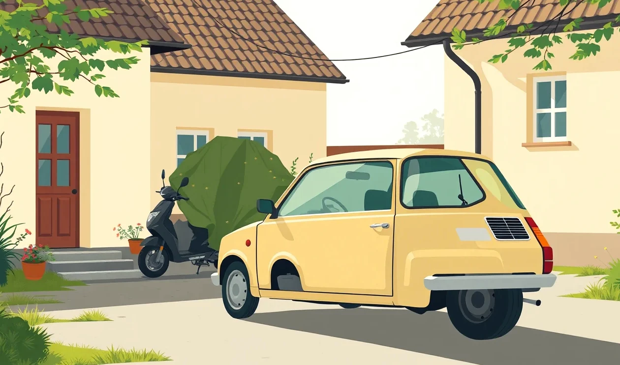 Opustené staré auto stojace na dvore bez tabuliek s evidenčným číslom