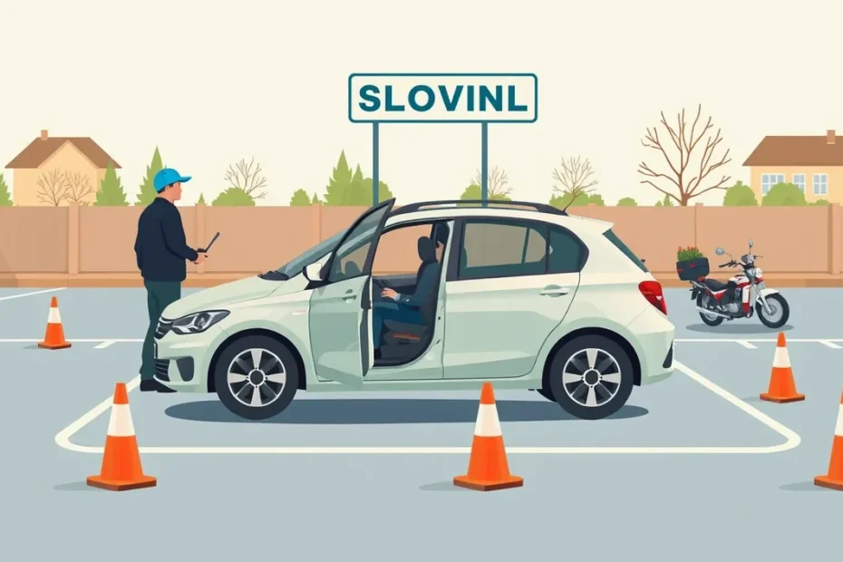 Výcvikové vozidlo autoškoly označené strešným svietidlom jazdiace na autocvičisku