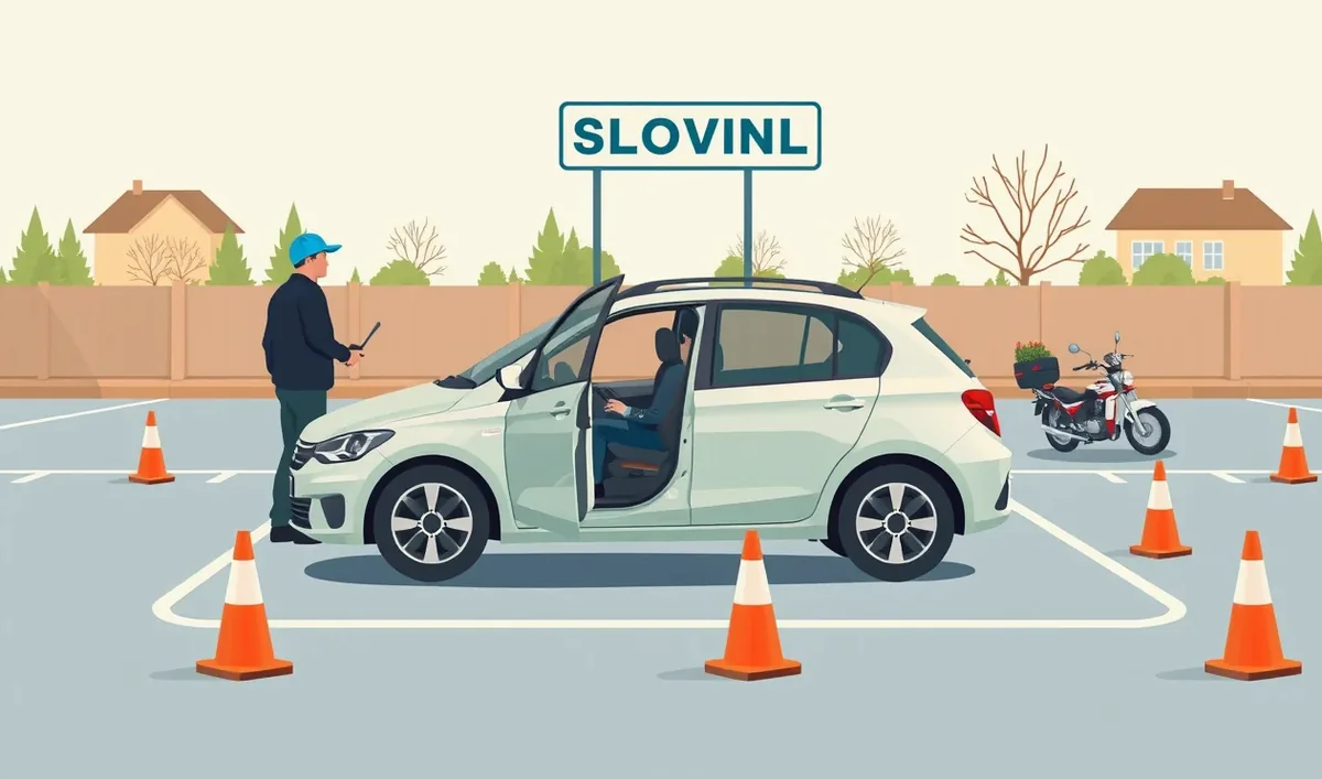 Výcvikové vozidlo autoškoly označené strešným svietidlom jazdiace na autocvičisku