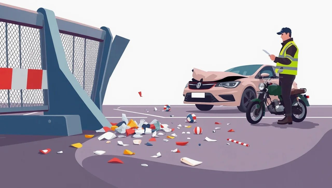 Žlté asistenčné vozidlo nakladá poškodený osobný automobil na odťahovú plošinu pri diaľničnom výjazde