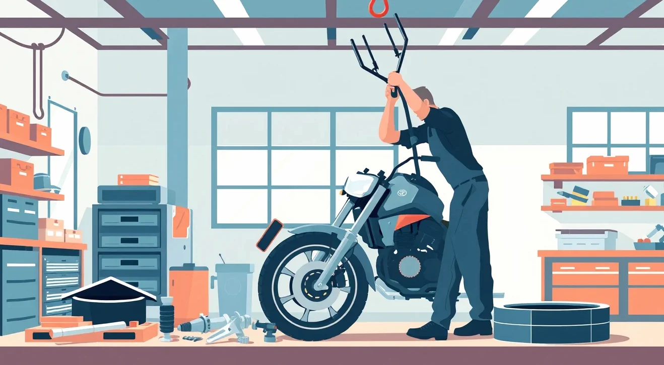Detail zaparkovaného moderného motocykla so zameraním na brzdový kotúč a kapotáž