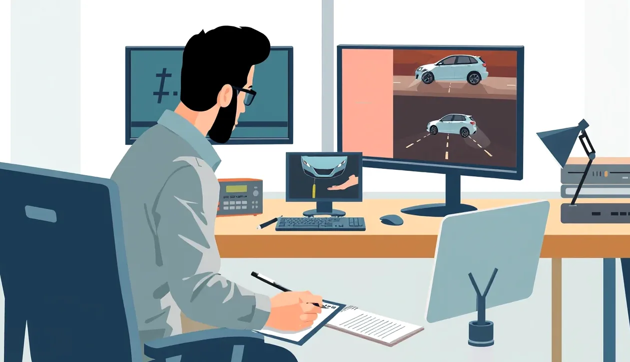 Automechanik kontroluje poškodený nárazník a parkovacie senzory v servise