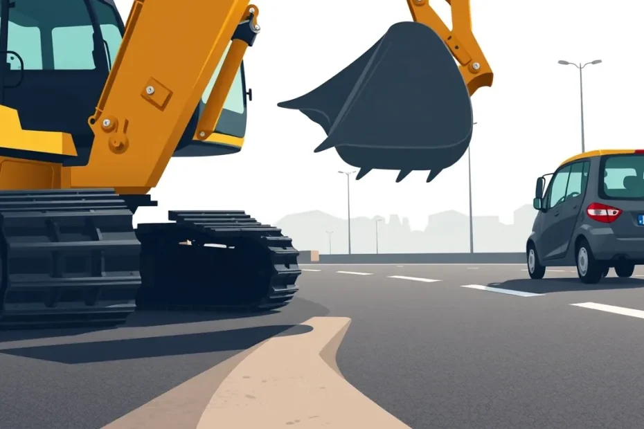 Dopravná nehoda osobného automobilu a rýpadla na krajnici cesty