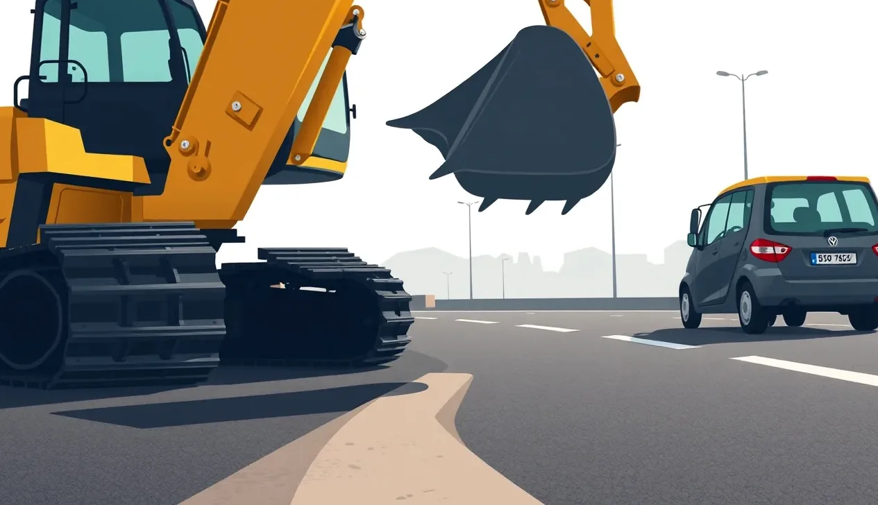 Dopravná nehoda osobného automobilu a rýpadla na krajnici cesty