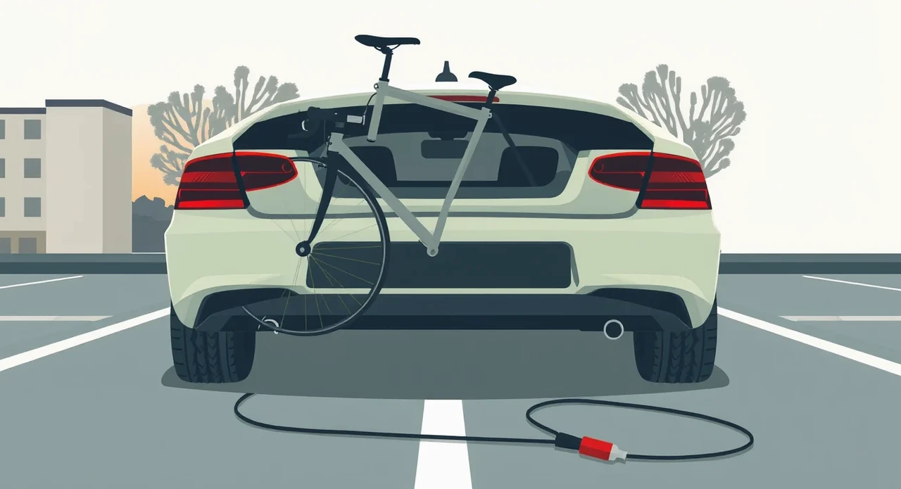 Moderné elektrobicykle upevnené a zamknuté na nosiči bicyklov na ťažnom zariadení vozidla