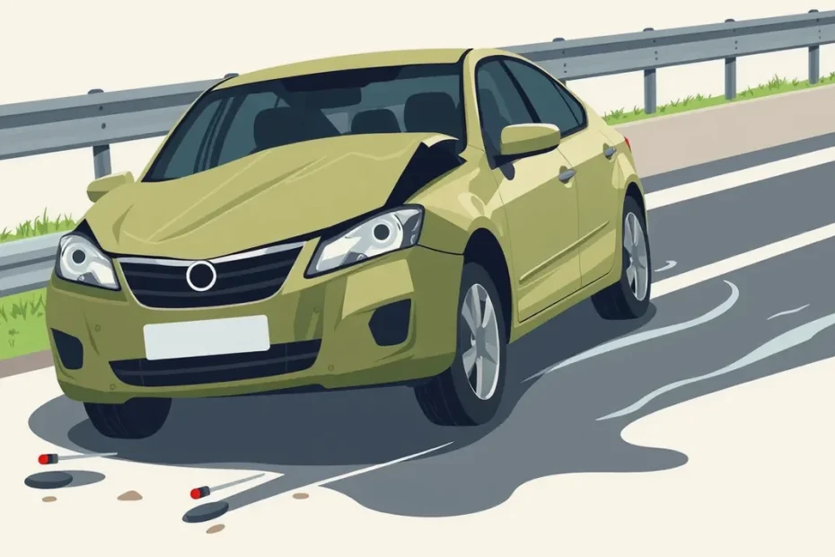 Automechanik kontroluje poškodený motorový priestor a rozvody vozidla na zdviháku