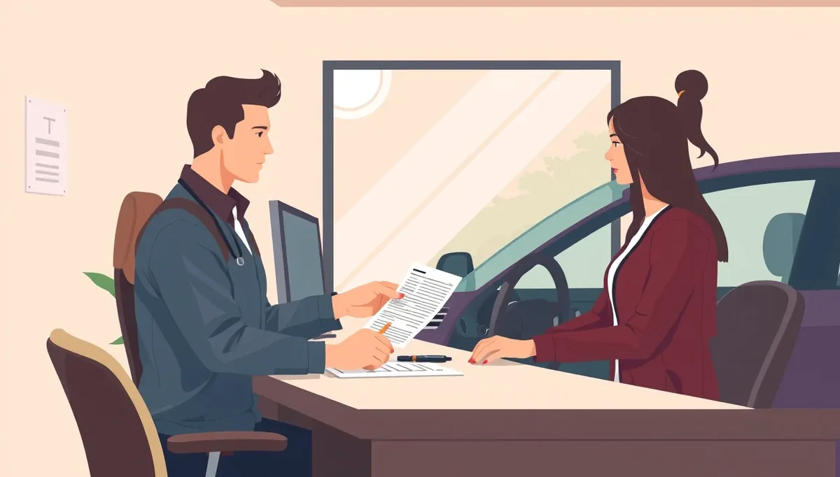 Preberanie kľúčov od náhradného osobného automobilu pred servisnou dielňou