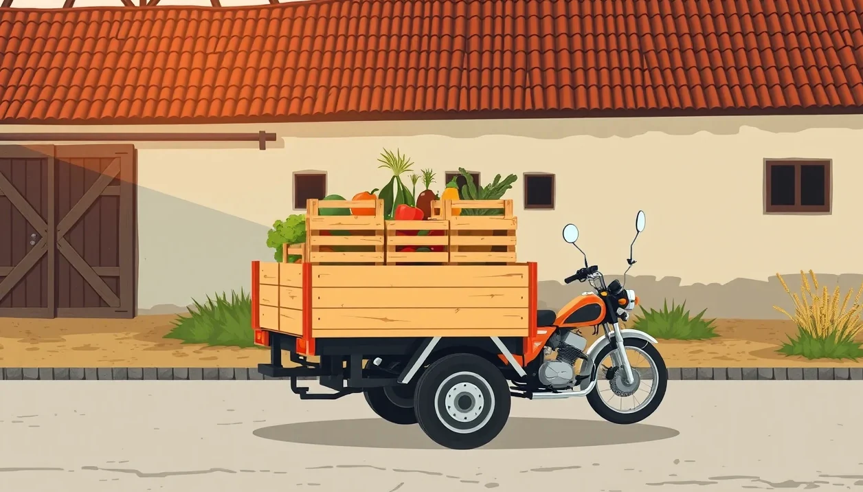 Elektrická trojkolka zaparkovaná pred rodinným domom na dvore