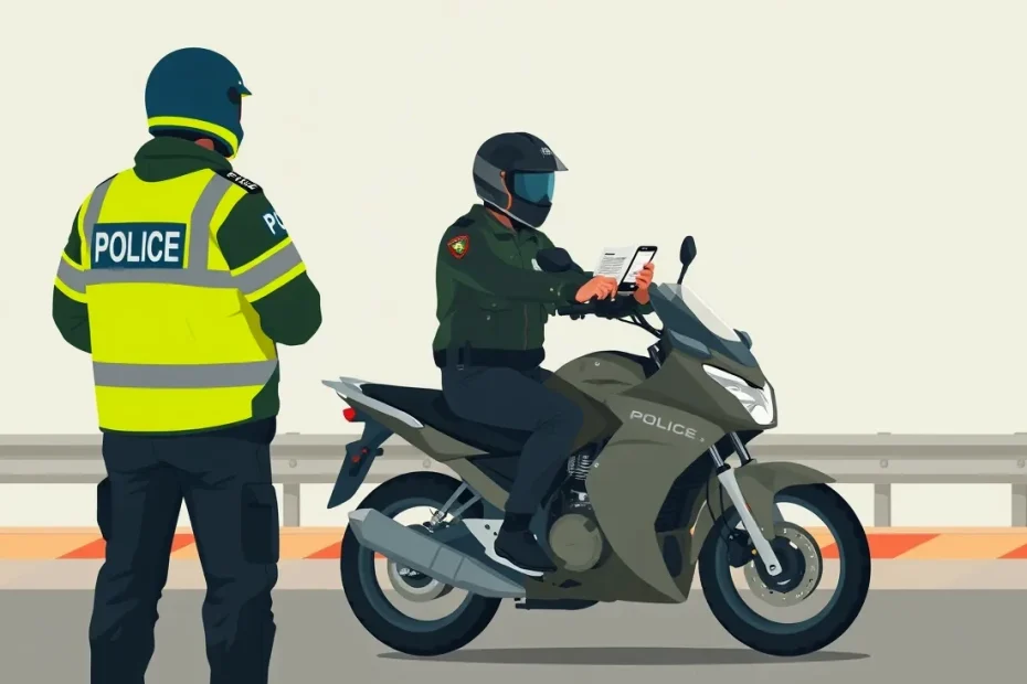 Policajná kontrola motocyklistu a kontrola motolekárničky na ceste