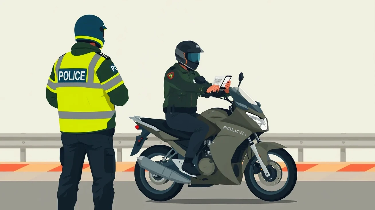 Policajná kontrola motocyklistu a kontrola motolekárničky na ceste