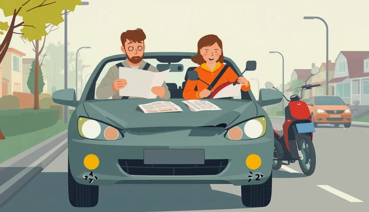 Zhorené motorové vozidlo na parkovisku s poškodeným lakom susedného auta