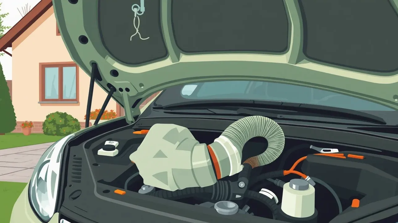 Mechanik kontroluje poškodenú kabeláž a hadice v motorovom priestore vozidla